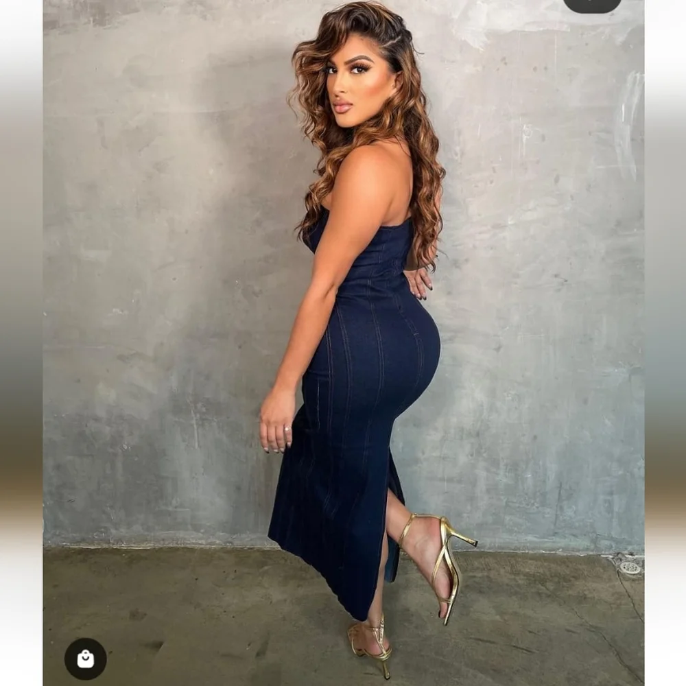 Zara Blue Strapless Midi Dress - Picture 13 of 16